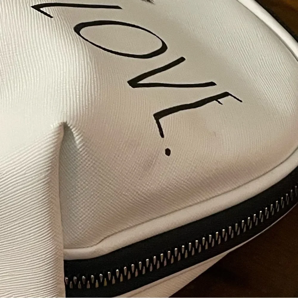 New Rae Dunn Live.Lash.Love white and black makeup/carry all bag.